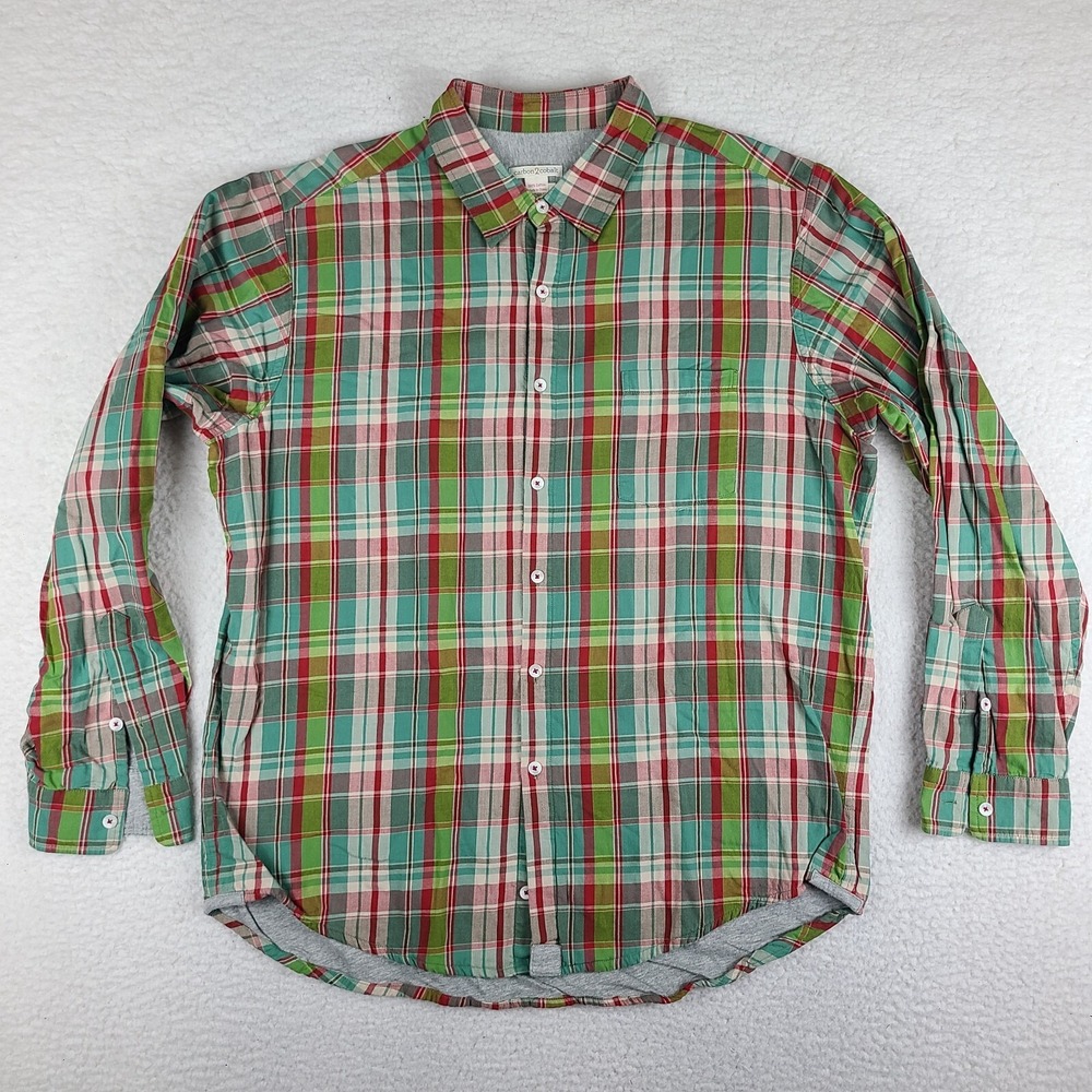 Carbon 2 Cobalt Flannel Shirt Mens Large Red Green‎ Teal Plaid Lined Button Down